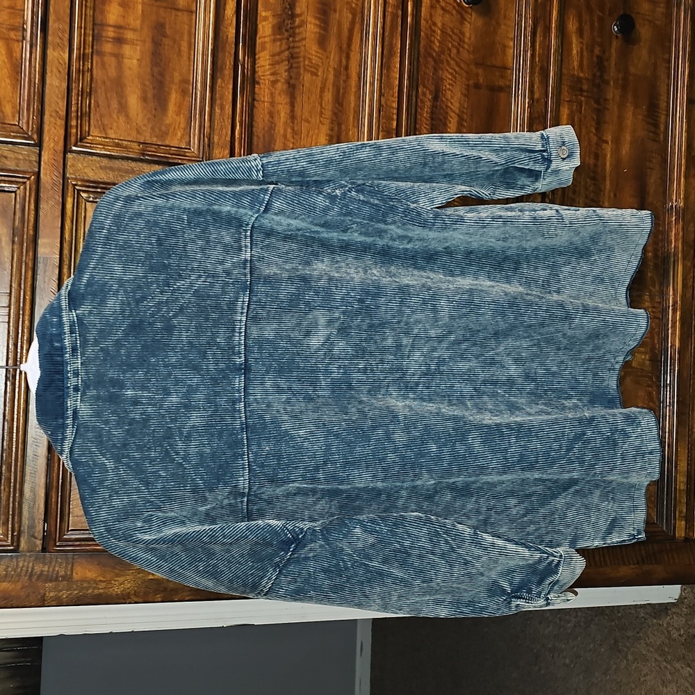 ZENANA Nwots womens Sz Medium Teal Blue Mineral Washed Corduroy Shacket!! - Picture 6 of 8